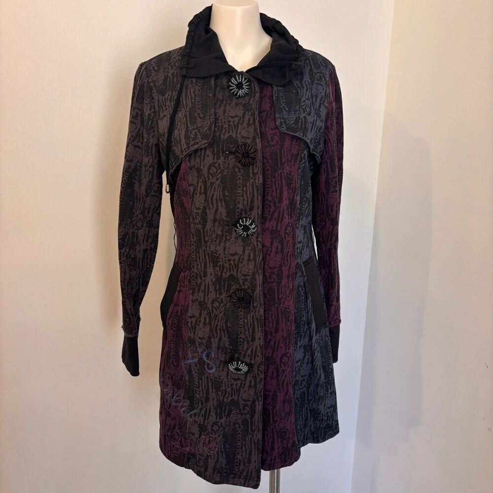 101 Idees Embroidered Art To Wear Long Duster Jacket M Black Purple Witchy